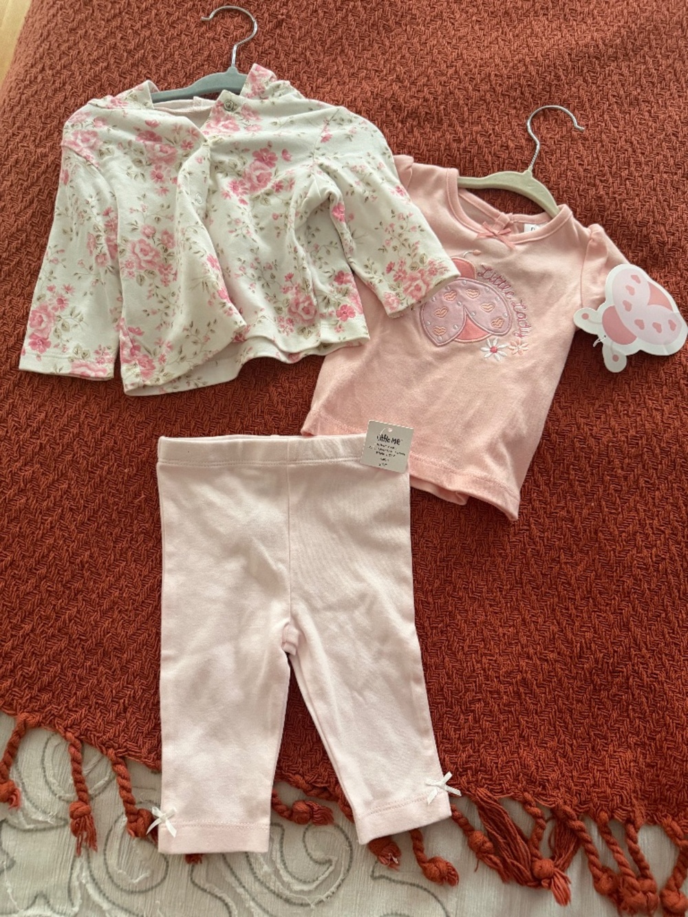 Baby girl matching set - lady bug t-shirt, pants, floral hoodie 0-3 months NWT